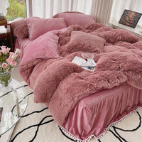 HKM-161811 Milk Fiber Coral Velvet Winter Bed Set - Four-Piece Plush Fleece-Lined Quilt Cover with Bed Skirt