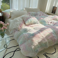HKM-161811 Milk Fiber Coral Velvet Winter Bed Set - Four-Piece Plush Fleece-Lined Quilt Cover with Bed Skirt