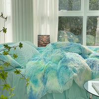 HKM-161811 Milk Fiber Coral Velvet Winter Bed Set - Four-Piece Plush Fleece-Lined Quilt Cover with Bed Skirt