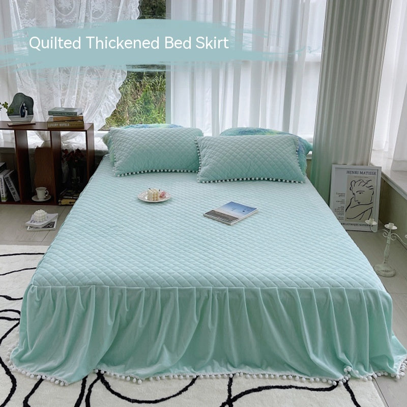 HKM-161811 Milk Fiber Coral Velvet Winter Bed Set - Four-Piece Plush Fleece-Lined Quilt Cover with Bed Skirt