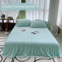 HKM-161811 Milk Fiber Coral Velvet Winter Bed Set - Four-Piece Plush Fleece-Lined Quilt Cover with Bed Skirt