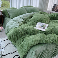HKM-161811 Milk Fiber Coral Velvet Winter Bed Set - Four-Piece Plush Fleece-Lined Quilt Cover with Bed Skirt