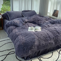 HKM-161811 Milk Fiber Coral Velvet Winter Bed Set - Four-Piece Plush Fleece-Lined Quilt Cover with Bed Skirt