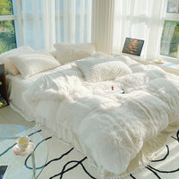 HKM-161811 Milk Fiber Coral Velvet Winter Bed Set - Four-Piece Plush Fleece-Lined Quilt Cover with Bed Skirt