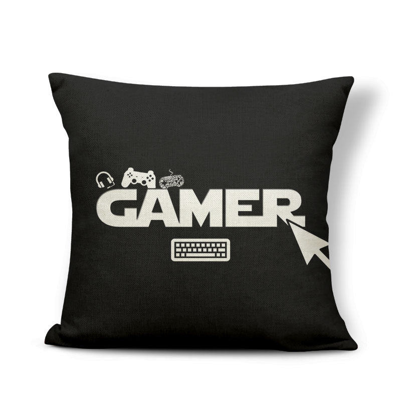 KTX-161875 Retro Game-Themed Cushion Cover - Nostalgic Polyester Linen Pillow, Various Colors, 45x45cm