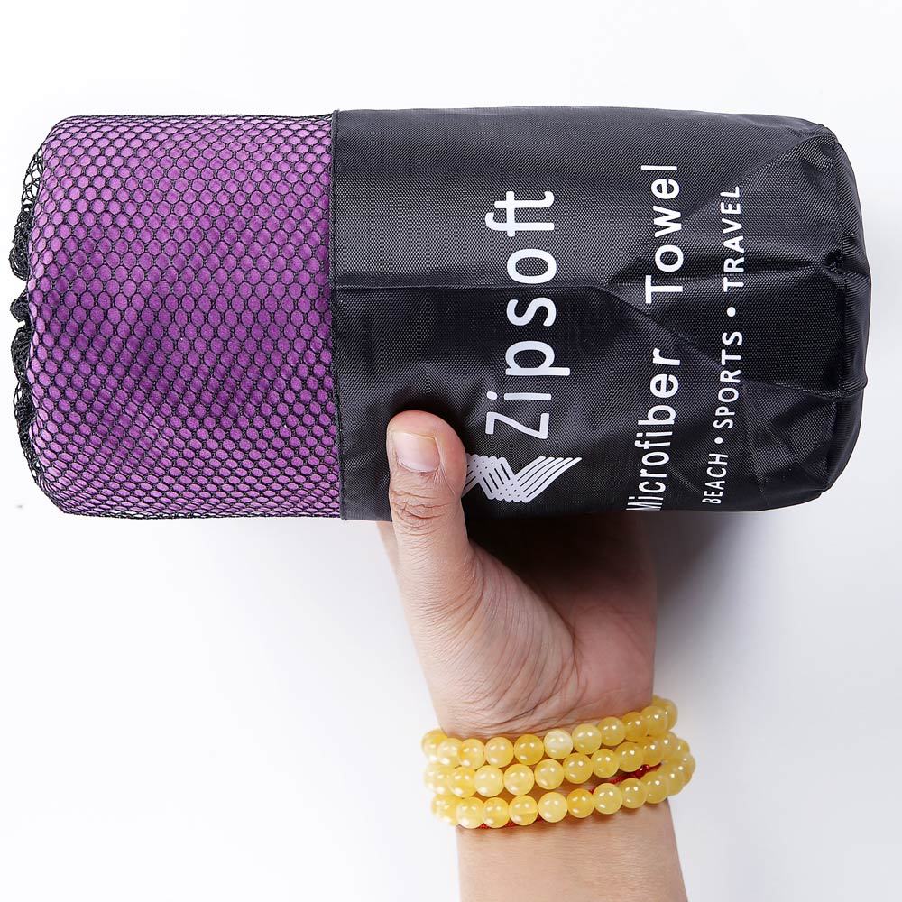 KTX-162067 Microfiber Travel Towels Set - Quick Dry Soft Skin Towels with Black Mesh Bag (35x75cm & 75x135cm)