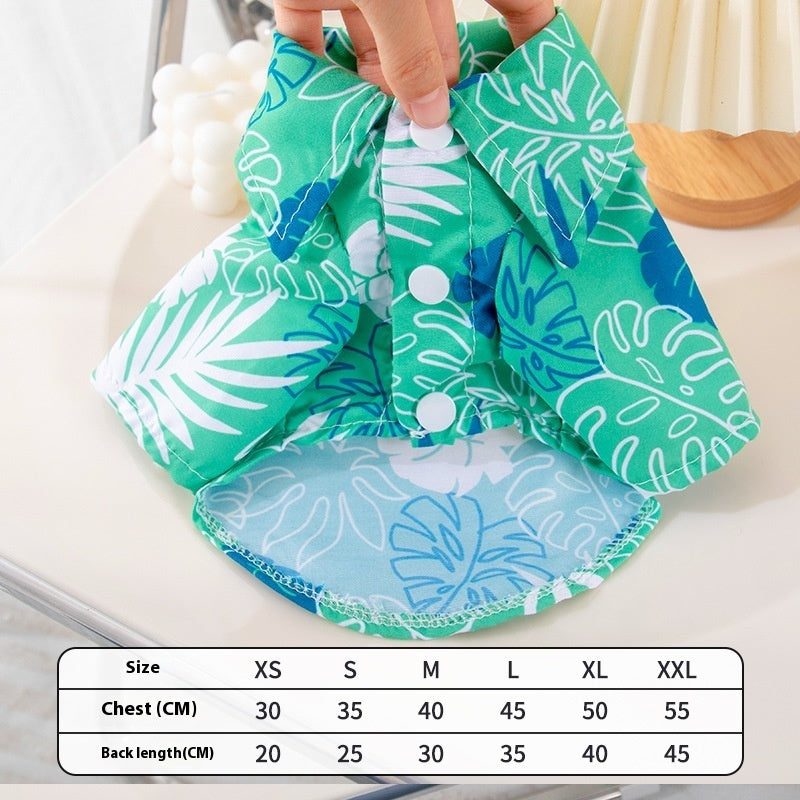 HKM-162067 Pet Beach Leaf Shirt for Dogs - Casual Orange & Green Polyester Outfit in XS to XL