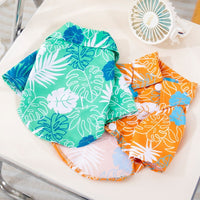 HKM-162067 Pet Beach Leaf Shirt for Dogs - Casual Orange & Green Polyester Outfit in XS to XL