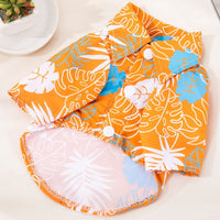 HKM-162067 Pet Beach Leaf Shirt for Dogs - Casual Orange & Green Polyester Outfit in XS to XL