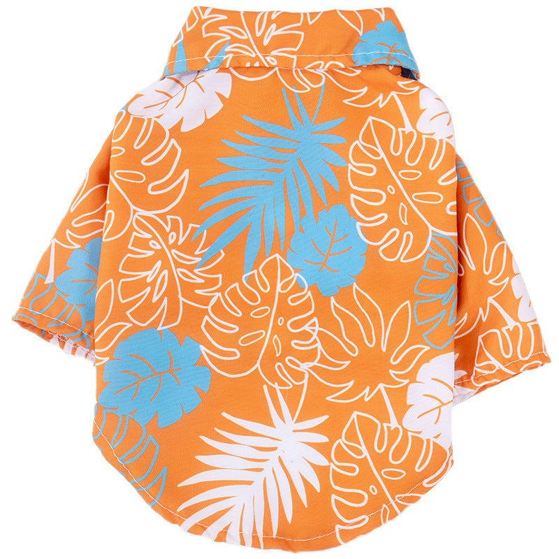 HKM-162067 Pet Beach Leaf Shirt for Dogs - Casual Orange & Green Polyester Outfit in XS to XL