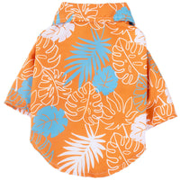 HKM-162067 Pet Beach Leaf Shirt for Dogs - Casual Orange & Green Polyester Outfit in XS to XL