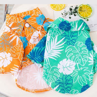 HKM-162067 Pet Beach Leaf Shirt for Dogs - Casual Orange & Green Polyester Outfit in XS to XL