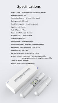 HKM-162387 True Wireless Bluetooth Headset with Automatic Pairing and Touch Control, 4.5 Hours Call Time, 3 Hours Music Playback, Low Power Consumption
