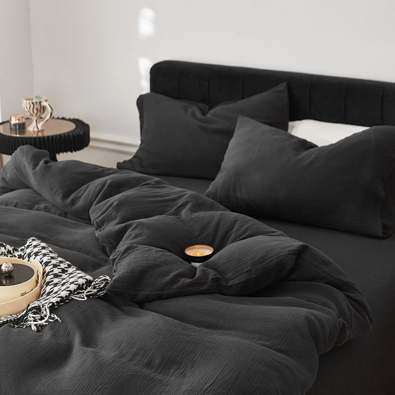 HKM-162643 Modern Cotton Four-Piece Bed Sheet Set with Duvet Cover and Pillowcases in Stylish Colors