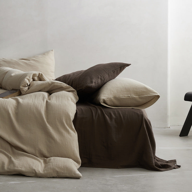 HKM-162643 Modern Cotton Four-Piece Bed Sheet Set with Duvet Cover and Pillowcases in Stylish Colors