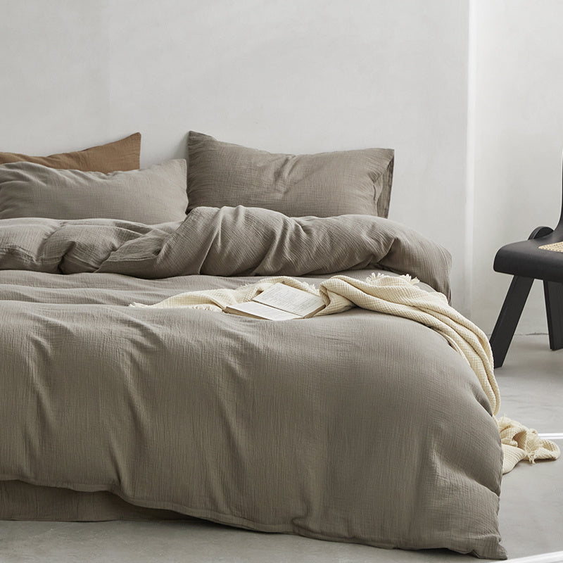 HKM-162643 Modern Cotton Four-Piece Bed Sheet Set with Duvet Cover and Pillowcases in Stylish Colors