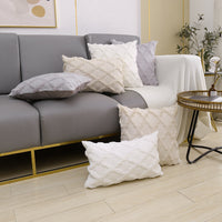 HKM-162707 Plush Embroidered Diamond Pillow Cover in White, Gray, and Apricot - Modern Simple Design, 45x45 & 30x50 cm