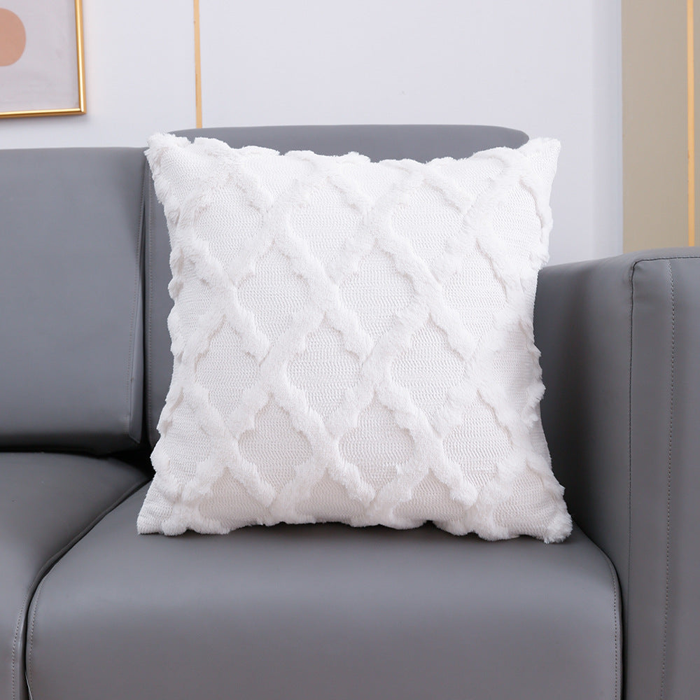 HKM-162707 Plush Embroidered Diamond Pillow Cover in White, Gray, and Apricot - Modern Simple Design, 45x45 & 30x50 cm