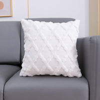 HKM-162707 Plush Embroidered Diamond Pillow Cover in White, Gray, and Apricot - Modern Simple Design, 45x45 & 30x50 cm