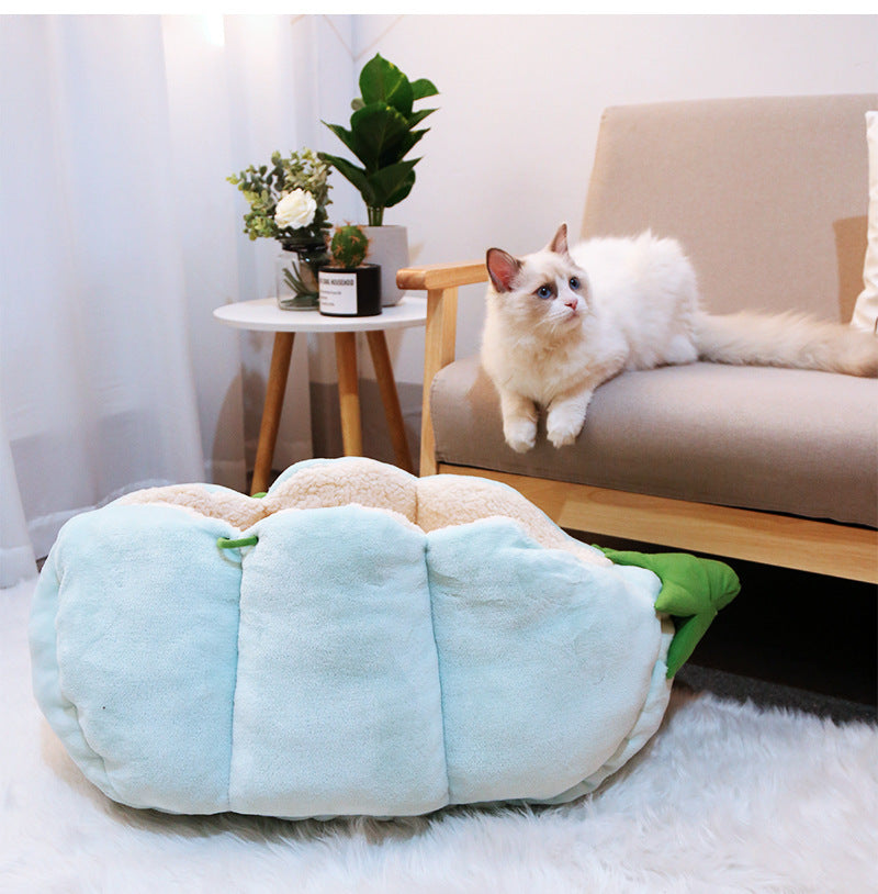 HKM-162771 Cozy Semi-Enclosed Cat Litter with Soft Flannel, Lamb Wool, and High Elastic PP Cotton, 60x38x30cm