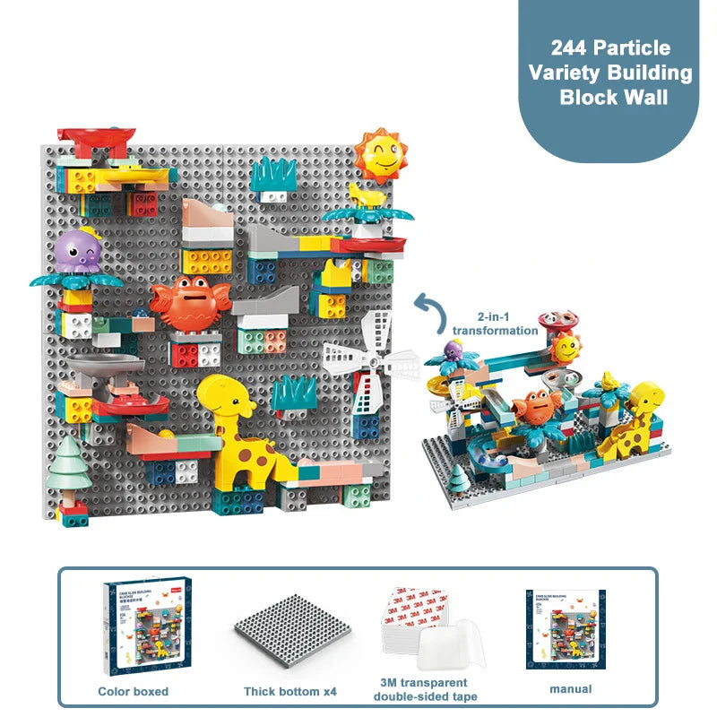 HKM-163219 244 Pcs DIY Crab Slide Track Marble Run Building Block Set for Kids Ages 3 and Up