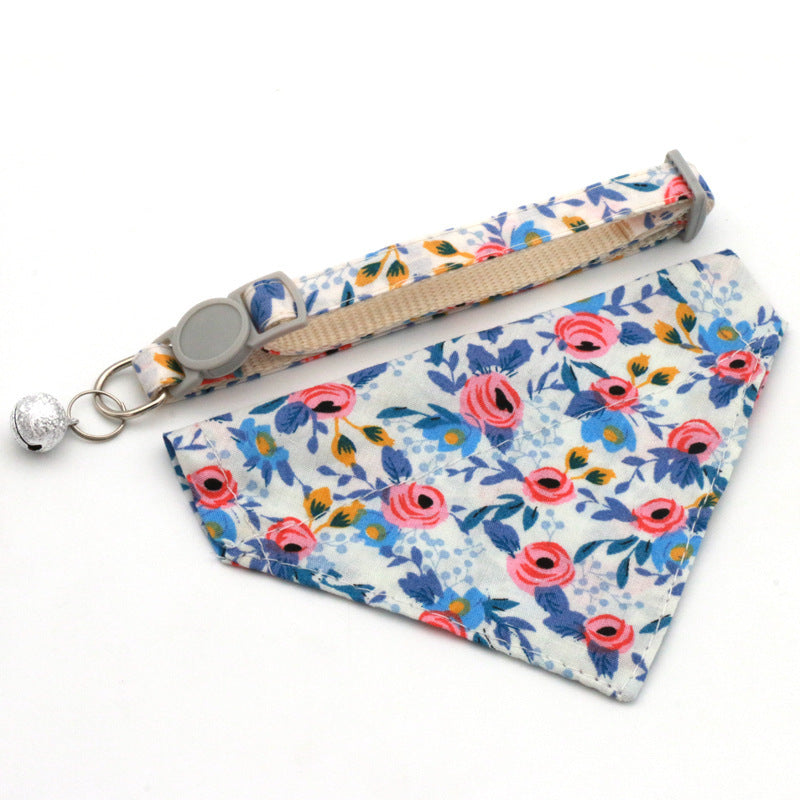 HKM-163347 Pet Triangular Scarf Collar in Floral Designs - Adjustable Nylon Collars with Optional Binder