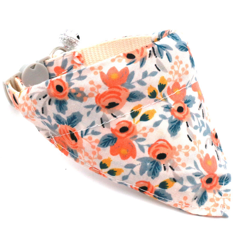 HKM-163347 Pet Triangular Scarf Collar in Floral Designs - Adjustable Nylon Collars with Optional Binder
