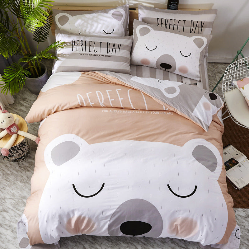 HKM-163411 Cartoon-Themed 4-Piece Cotton Bedding Set for 1.8m Beds
