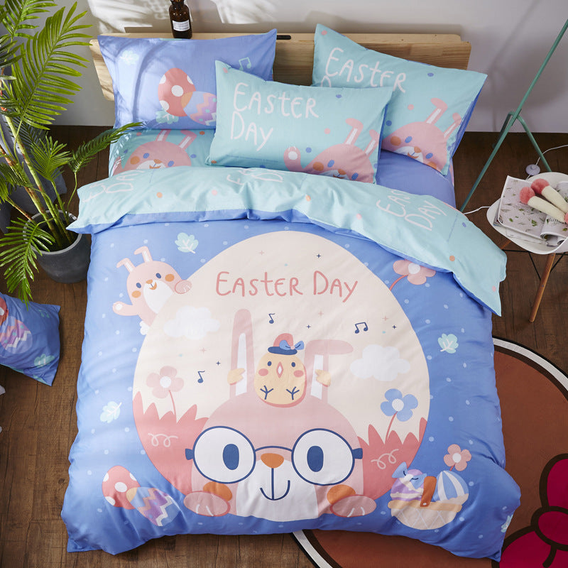 HKM-163411 Cartoon-Themed 4-Piece Cotton Bedding Set for 1.8m Beds