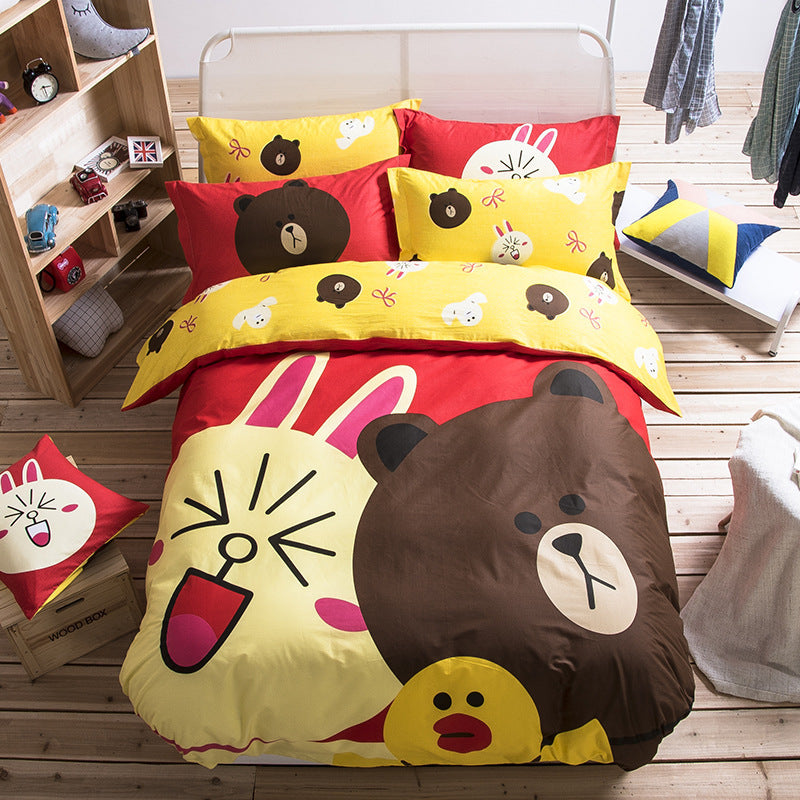 HKM-163411 Cartoon-Themed 4-Piece Cotton Bedding Set for 1.8m Beds
