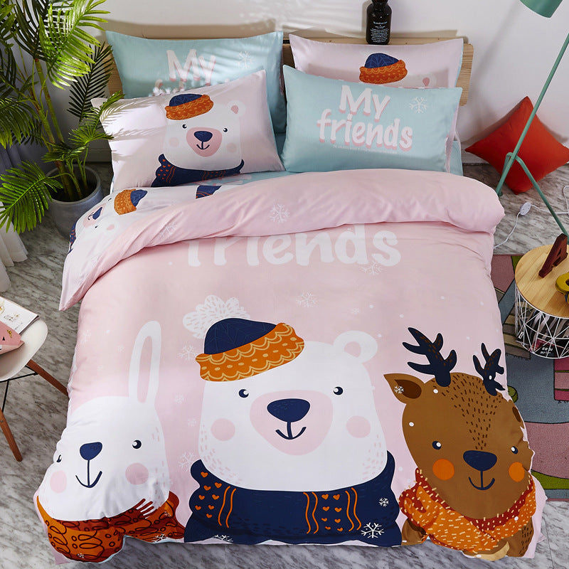 HKM-163411 Cartoon-Themed 4-Piece Cotton Bedding Set for 1.8m Beds