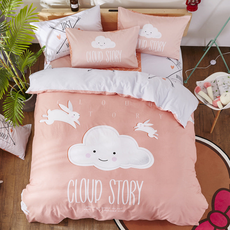 HKM-163411 Cartoon-Themed 4-Piece Cotton Bedding Set for 1.8m Beds