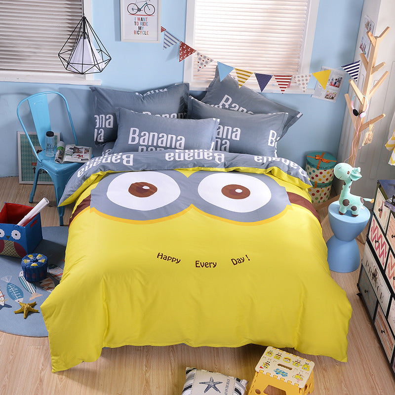 HKM-163411 Cartoon-Themed 4-Piece Cotton Bedding Set for 1.8m Beds