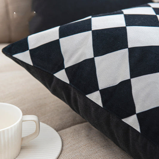 HKM-163539 Modern Black and White Geometric Velvet Pillow - Stylish Cushion with PP Cotton Filling, Multiple Sizes Available