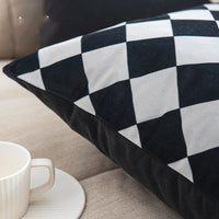 HKM-163539 Modern Black and White Geometric Velvet Pillow - Stylish Cushion with PP Cotton Filling, Multiple Sizes Available