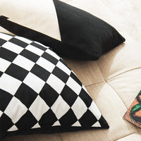 HKM-163539 Modern Black and White Geometric Velvet Pillow - Stylish Cushion with PP Cotton Filling, Multiple Sizes Available