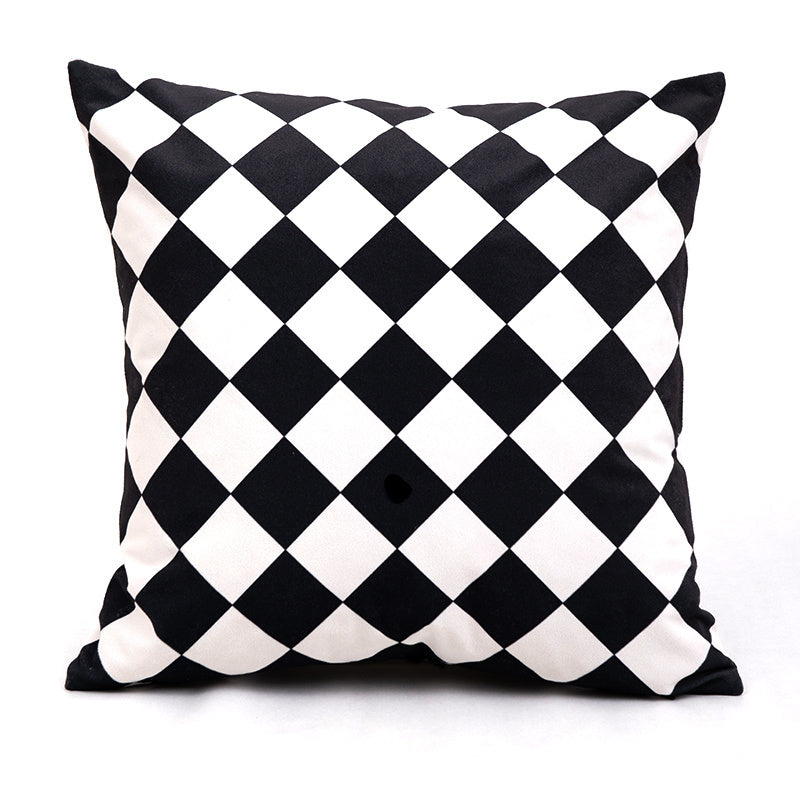 HKM-163539 Modern Black and White Geometric Velvet Pillow - Stylish Cushion with PP Cotton Filling, Multiple Sizes Available