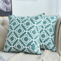 HKM-163603 Lake Water Green Cotton Canvas Geometric Wool Embroidery Pillowcase 45x45cm