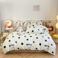 HKM-163795 Aloe Cotton Four-Piece Bedding Set with Floral and Plant Pattern, Multiple Sizes Available