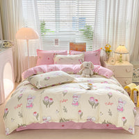 HKM-163795 Aloe Cotton Four-Piece Bedding Set with Floral and Plant Pattern, Multiple Sizes Available