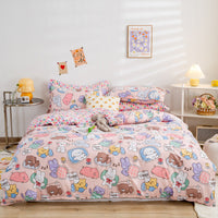 HKM-163795 Aloe Cotton Four-Piece Bedding Set with Floral and Plant Pattern, Multiple Sizes Available