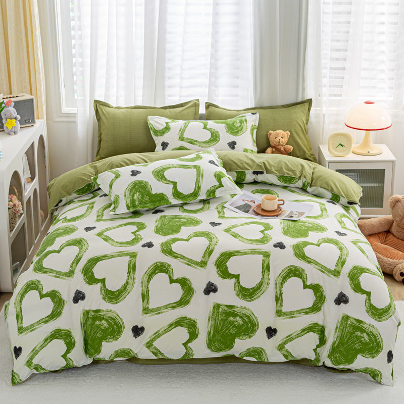 HKM-163795 Aloe Cotton Four-Piece Bedding Set with Floral and Plant Pattern, Multiple Sizes Available