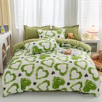 HKM-163795 Aloe Cotton Four-Piece Bedding Set with Floral and Plant Pattern, Multiple Sizes Available