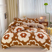 HKM-163795 Aloe Cotton Four-Piece Bedding Set with Floral and Plant Pattern, Multiple Sizes Available