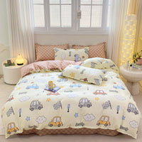HKM-163795 Aloe Cotton Four-Piece Bedding Set with Floral and Plant Pattern, Multiple Sizes Available