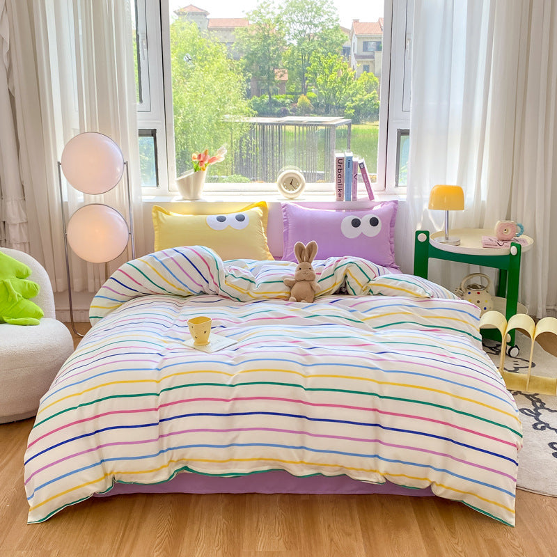 HKM-163795 Aloe Cotton Four-Piece Bedding Set with Floral and Plant Pattern, Multiple Sizes Available
