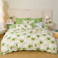 HKM-163795 Aloe Cotton Four-Piece Bedding Set with Floral and Plant Pattern, Multiple Sizes Available