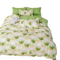 HKM-163795 Aloe Cotton Four-Piece Bedding Set with Floral and Plant Pattern, Multiple Sizes Available