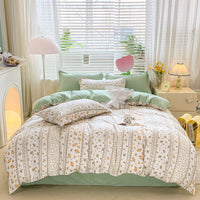 HKM-163795 Aloe Cotton Four-Piece Bedding Set with Floral and Plant Pattern, Multiple Sizes Available