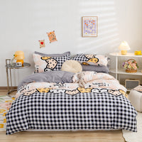 HKM-163795 Aloe Cotton Four-Piece Bedding Set with Floral and Plant Pattern, Multiple Sizes Available